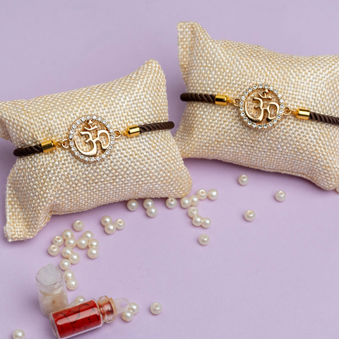 OM Rakhi with Swarovski & Gold Plating with Adjustable Thread With Roli Chawal (Pack of 2)