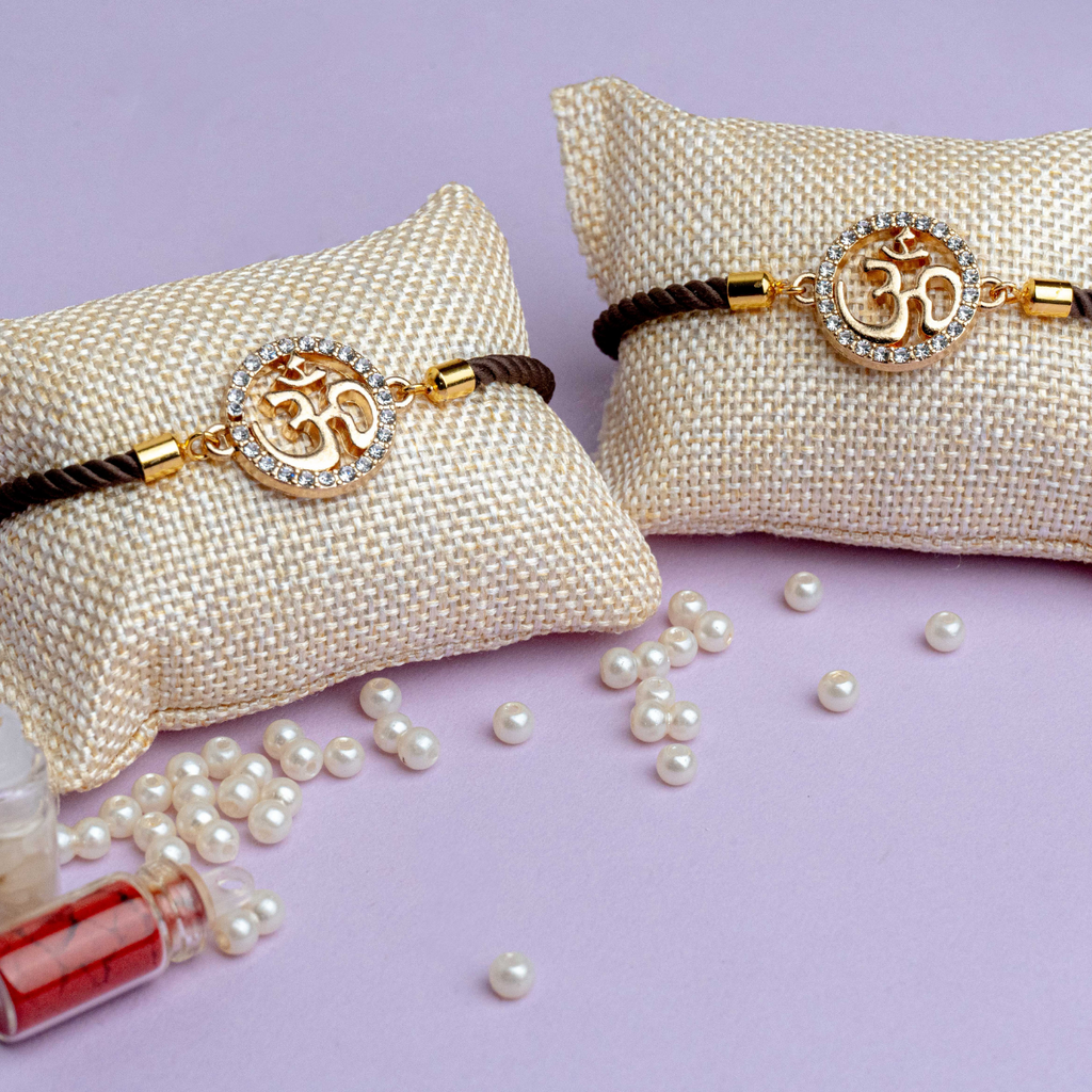 OM Rakhi with Swarovski & Gold Plating with Adjustable Thread With Roli Chawal (Pack of 2)