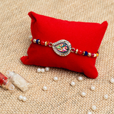 Swarovski Leaf Rakhi with Beaded Thread for Brother (Roli + Chawal)