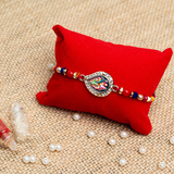 Swarovski Leaf Rakhi with Beaded Thread for Brother (Roli + Chawal)