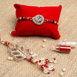 Swarovski Leaf Rakhi & Lumba Set for Bhaiya Bhabhi  (Roli + Chawal)
