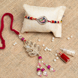 Swarovski Leaf Rakhi & Lumba Set for Bhaiya Bhabhi  (Roli + Chawal)