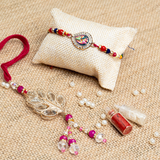Swarovski Leaf Rakhi & Lumba Set for Bhaiya Bhabhi  (Roli + Chawal)