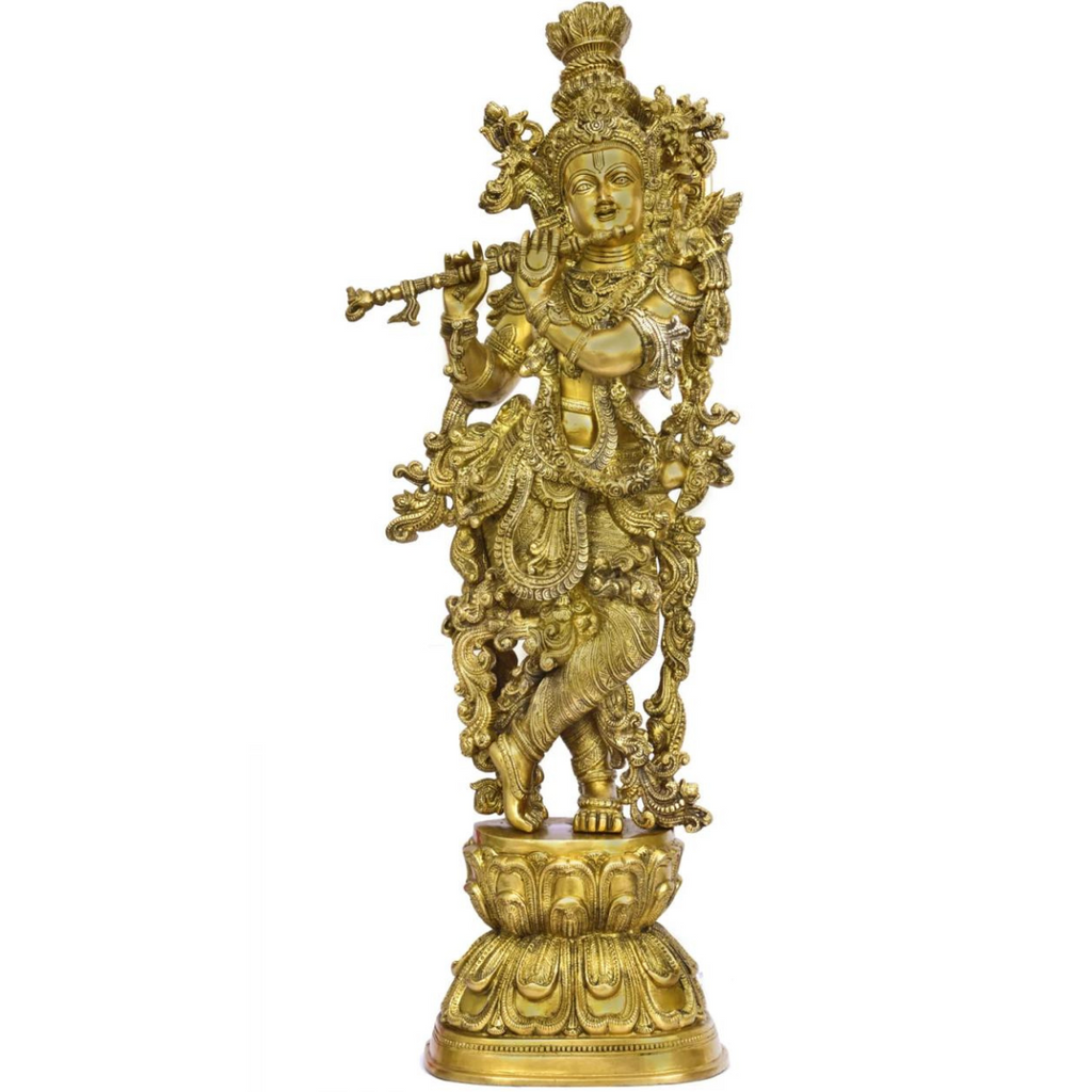 Vasudeva,Shyam,Nandakishore,Murari,Madhva,Mukunda,Keshava,Hary,Hari,Govnda,Lord Krishna Standing with Flute (Superfine)