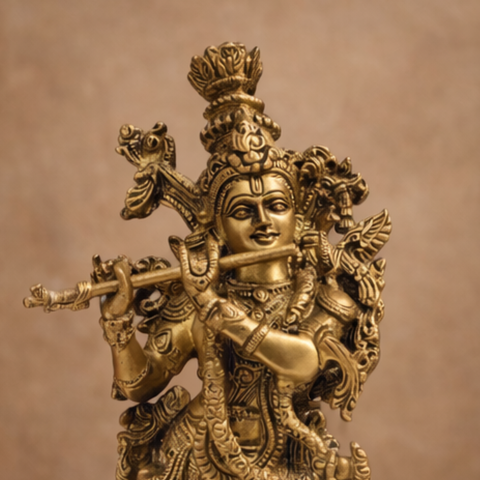 Krishna Murti (Flute Playing Venugopal) in Brass or Home Temple, Pooja & Gifting | 14.5 Inch