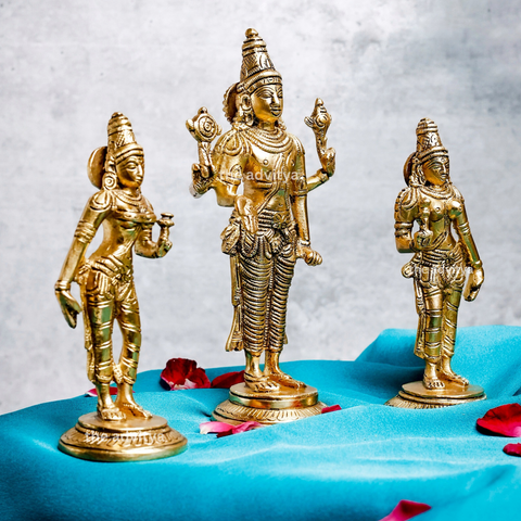 Visnhu,Nraayan,Hari,Pradyumna,Kamala-Natha,Brass Vishnu With Bhudevi & Sridevi statue