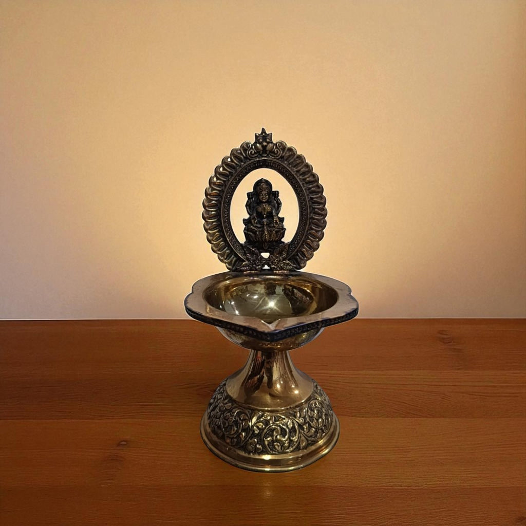 Traditional Superfine Brass Lakshmi Deepam| Pooja Oil Lamp for Home & Temple Décor (7.2 Inches )