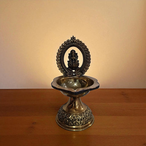 Traditional Superfine Brass Lakshmi Deepam| Pooja Oil Lamp for Home & Temple Décor (7.2 Inches )