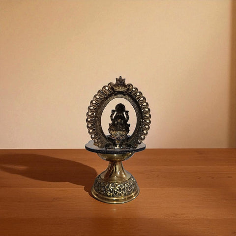 Traditional Superfine Brass Lakshmi Deepam| Pooja Oil Lamp for Home & Temple Décor (7.2 Inches )