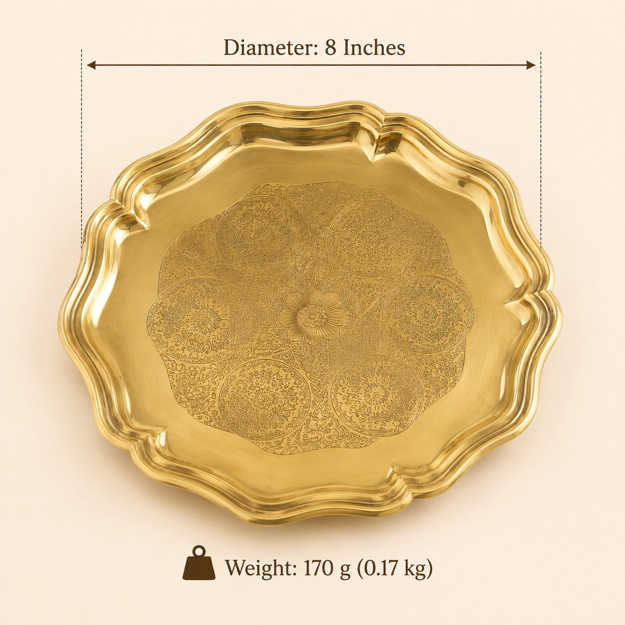 Brass Thali for Pooja | Serving  8-Inch | Traditional Pooja Plate | Rakhi & Accessories Not Included