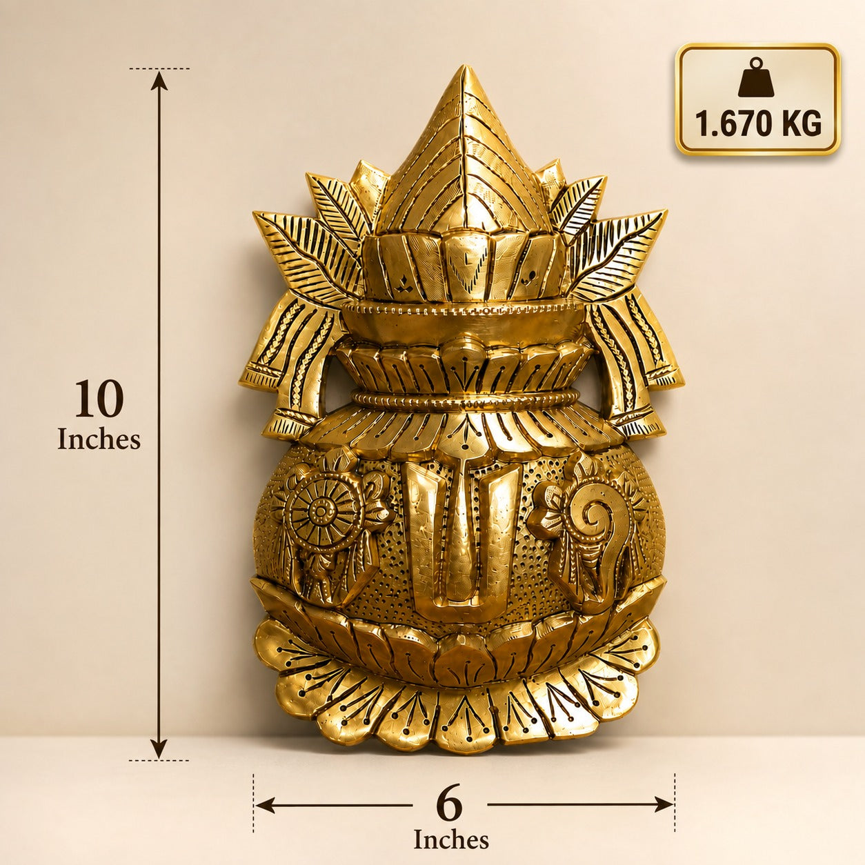 Brass Vaishnav Tilak Kalash Wall Hanging | Traditional Hindu Wall Décor for Home, Temple & Entrance | 10 x 6 Inch