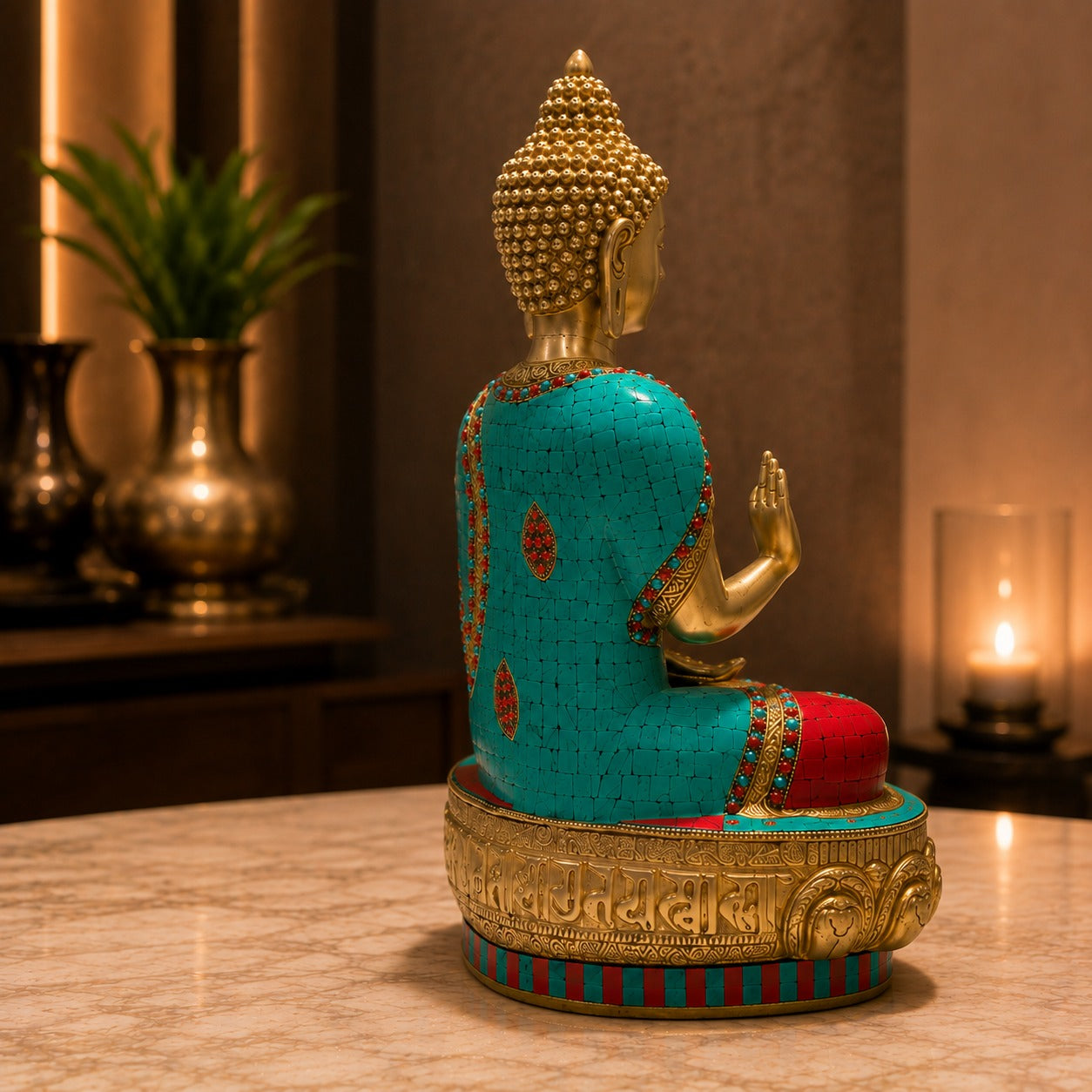 Buddha Mosaic Brass Statue for Vastu Decor | 17 inches