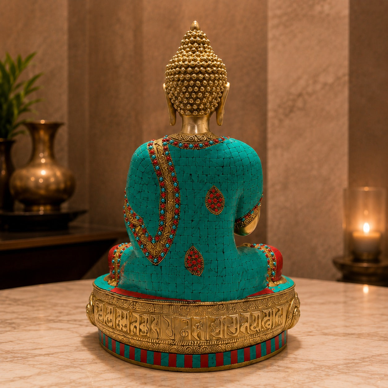 Buddha Mosaic Brass Statue for Vastu Decor | 17 inches