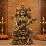 Brass Saraswati Statue – 15 Inch Handcrafted Decorative Idol for Home, Office & Temple Décor