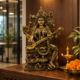 Brass Saraswati Statue – 15 Inch Handcrafted Decorative Idol for Home, Office & Temple Décor