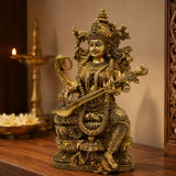 Brass Saraswati Statue – 15 Inch Handcrafted Decorative Idol for Home, Office & Temple Décor