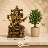 Brass Saraswati Statue – 15 Inch Handcrafted Decorative Idol for Home, Office & Temple Décor