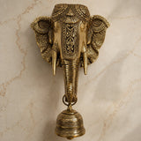 Brass Elephant Wall Hanging with Bell for Home Entrance, Temple & Vastu Decor | Antique Finish Decorative Door Hanging | 11 Inch