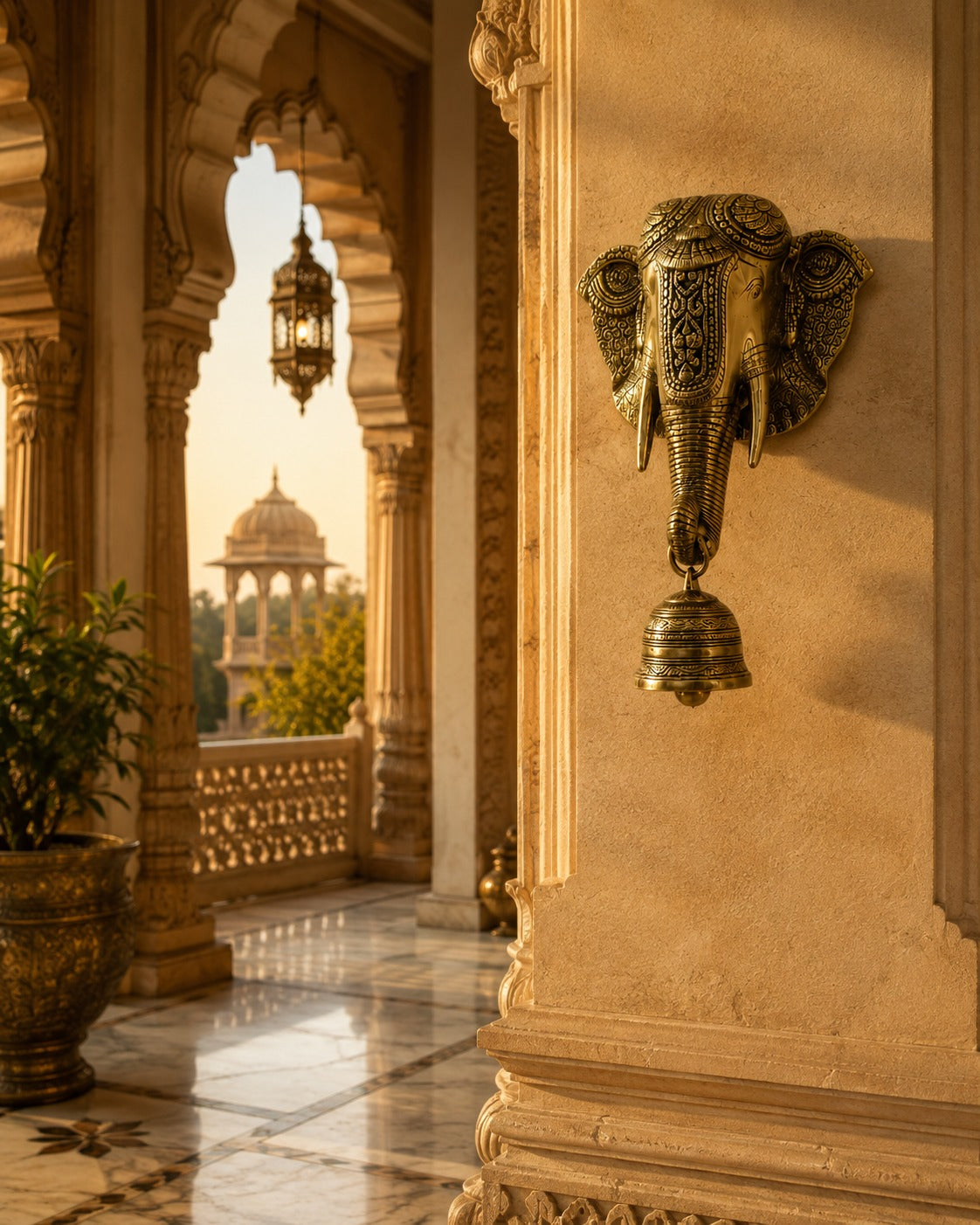 Brass Elephant Wall Hanging with Bell for Home Entrance, Temple & Vastu Decor | Antique Finish Decorative Door Hanging | 11 Inch
