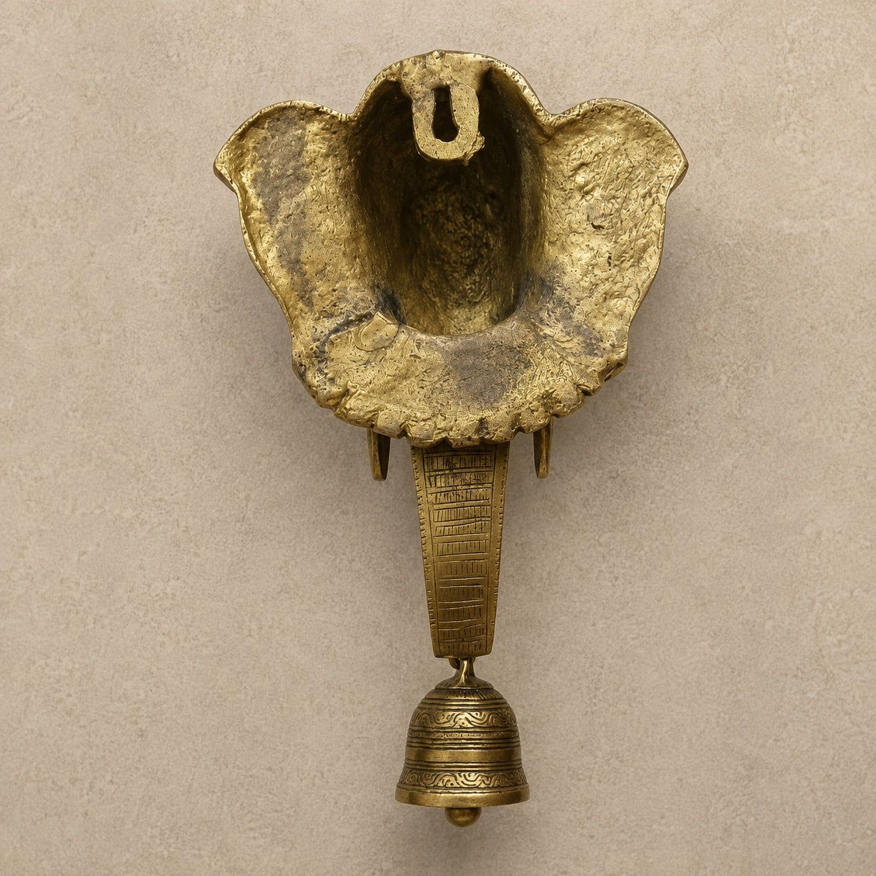 Brass Elephant Wall Hanging with Bell for Home Entrance, Temple & Vastu Decor | Antique Finish Decorative Door Hanging | 11 Inch