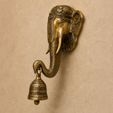 Brass Elephant Wall Hanging with Bell for Home Entrance, Temple & Vastu Decor | Antique Finish Decorative Door Hanging | 11 Inch