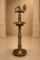Vintage Old Kerala Brass Peacock Nilavilakku – Traditional Venu Oil Lamp