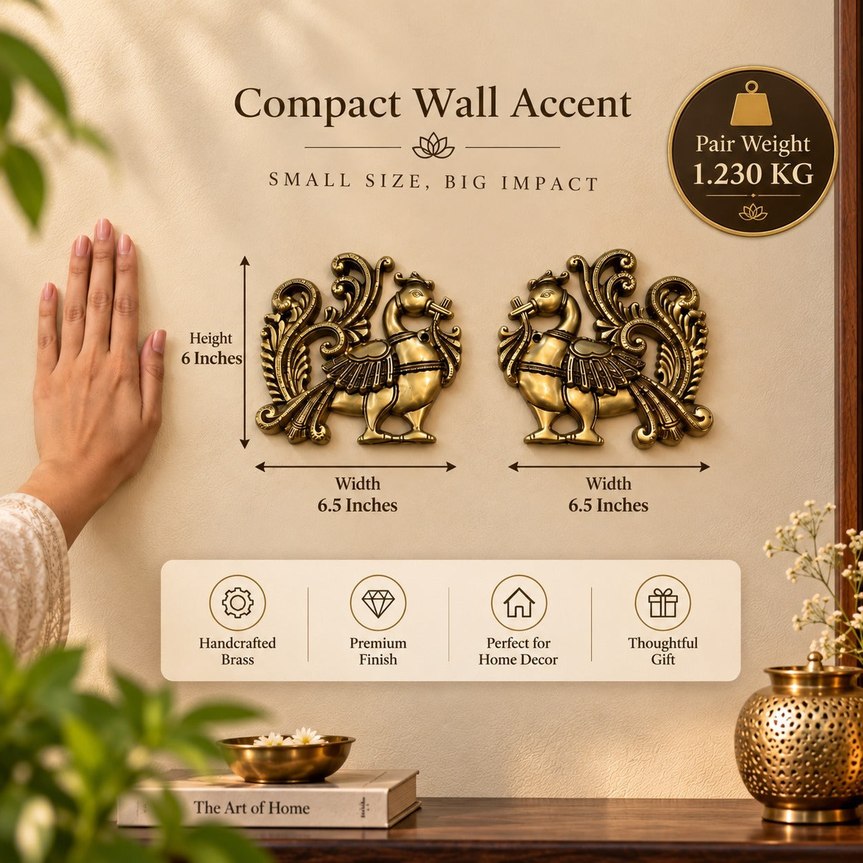Handcrafted Brass Peacock Wall Decor Pair | Traditional Indian Wall Hanging Art
