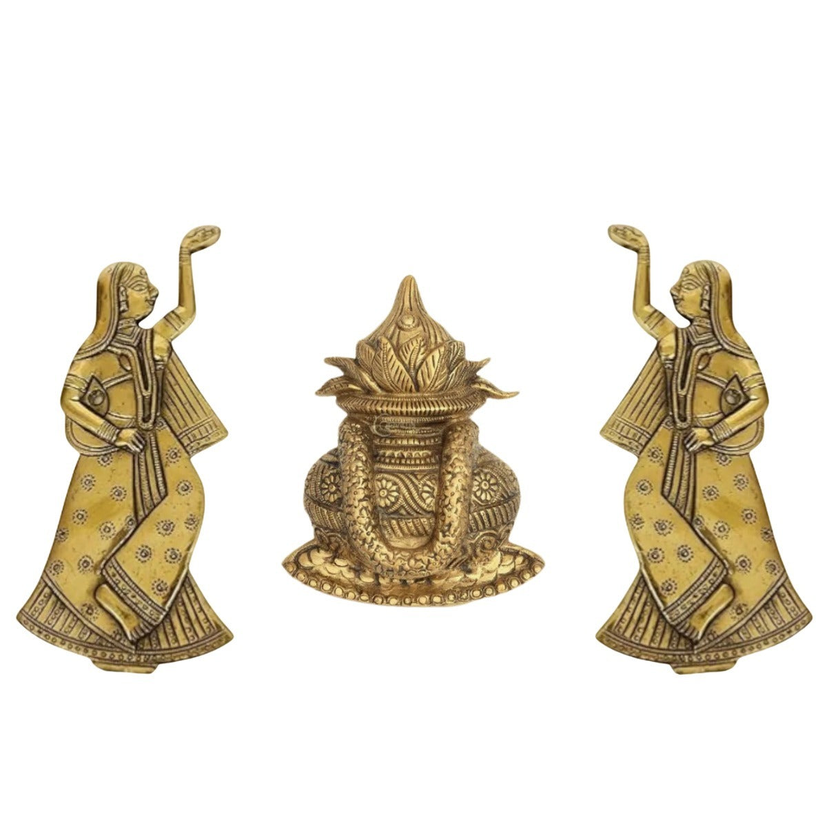Brass Kalash & Rajasthani Ladies Wall Decor