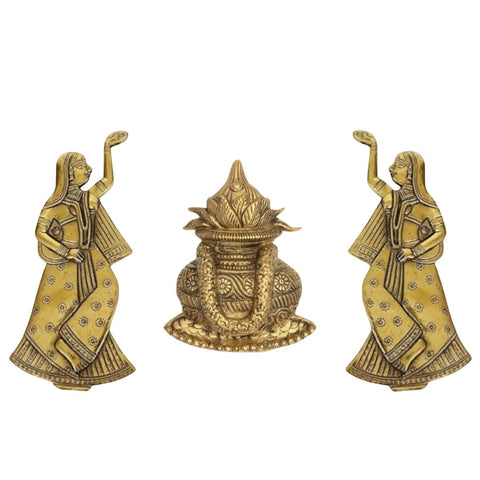 Brass Kalash & Rajasthani Ladies Wall Decor