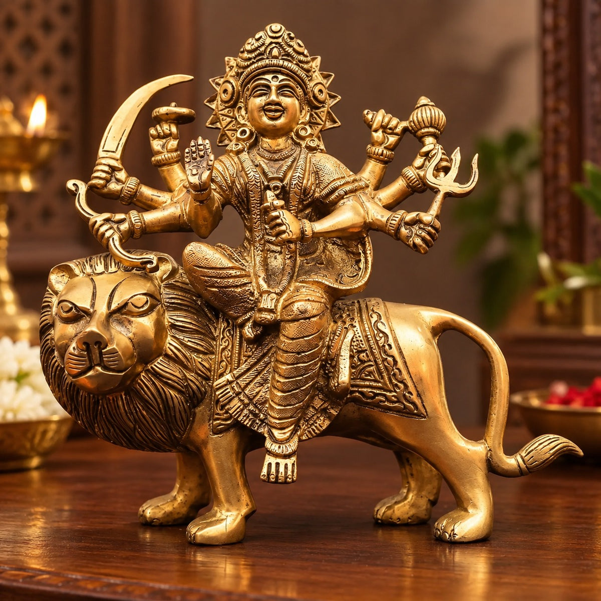 Brass Eight Hands Durga Idol
