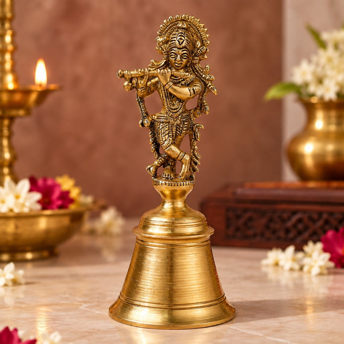Brass Krishna Bhagwan Statue on Bell