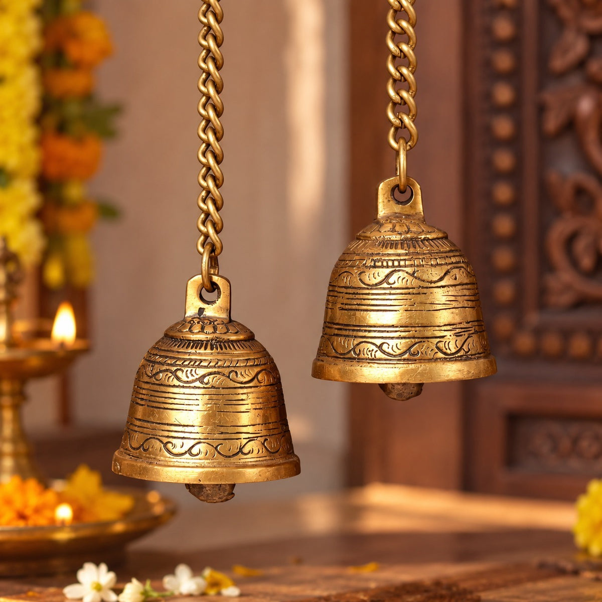Handcrafted Hanging Brass Bell with Chain | Decorative Wall Hanging for Home Decor