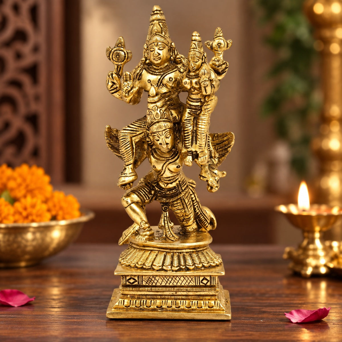 Lord Vishnu & Goddess Laxmi On Garuda
