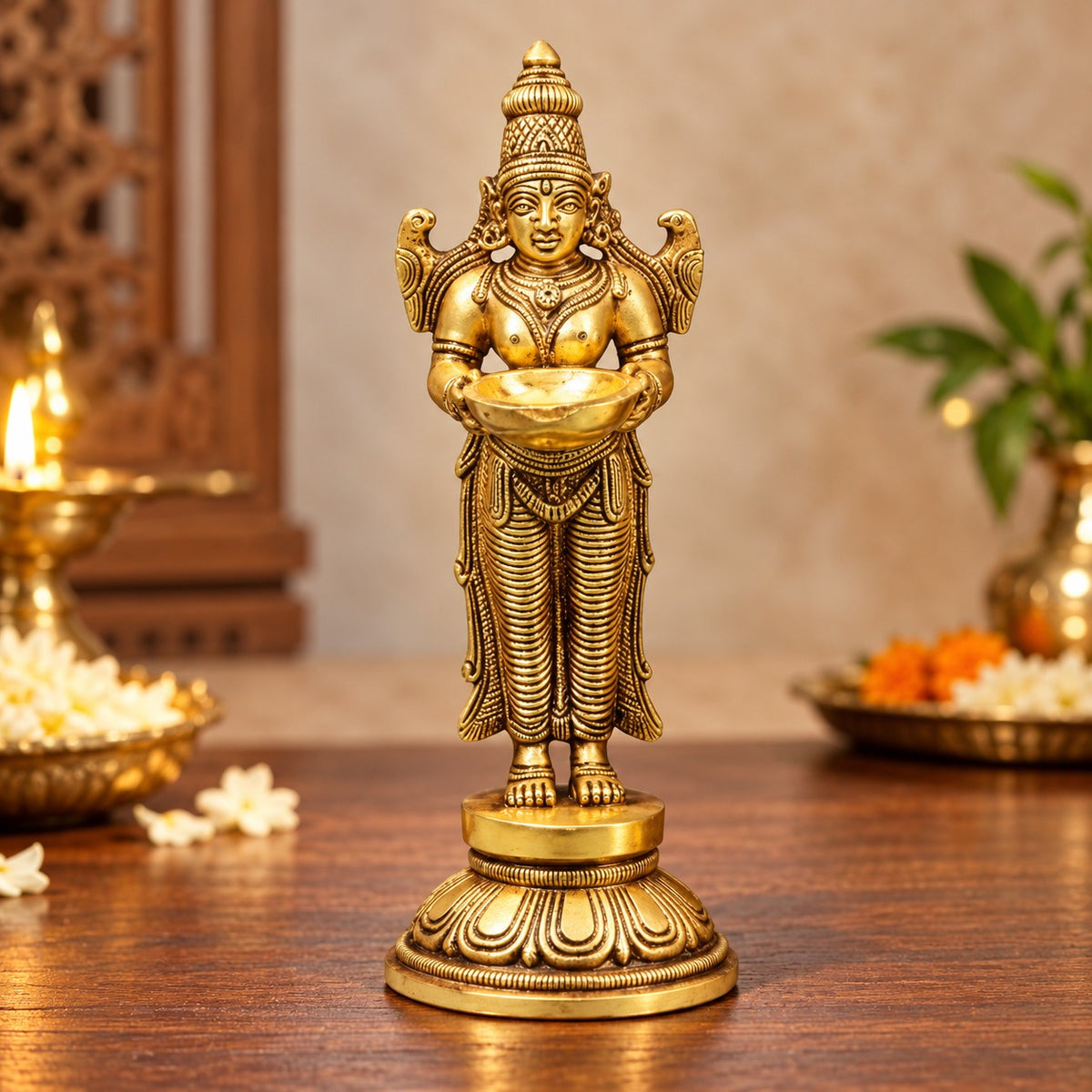 Brass Deep Lakshmi Statue 8 inch