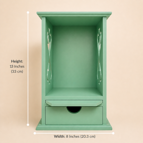 Wooden Pooja Mandir with Storage Drawer & Tray | 13 Inch