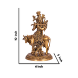 Brass Lord Krishna with Cow Figurine