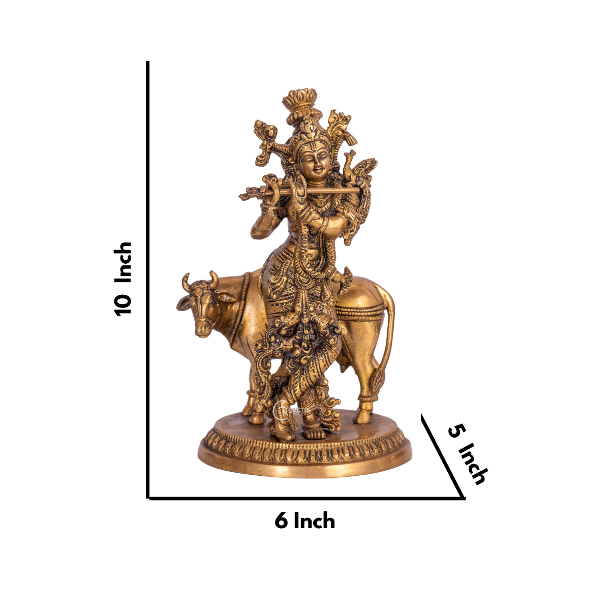 Brass Lord Krishna with Cow Figurine
