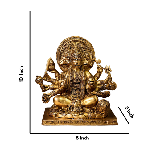 Brass Panchmukhi Hanuman Idol Sitting