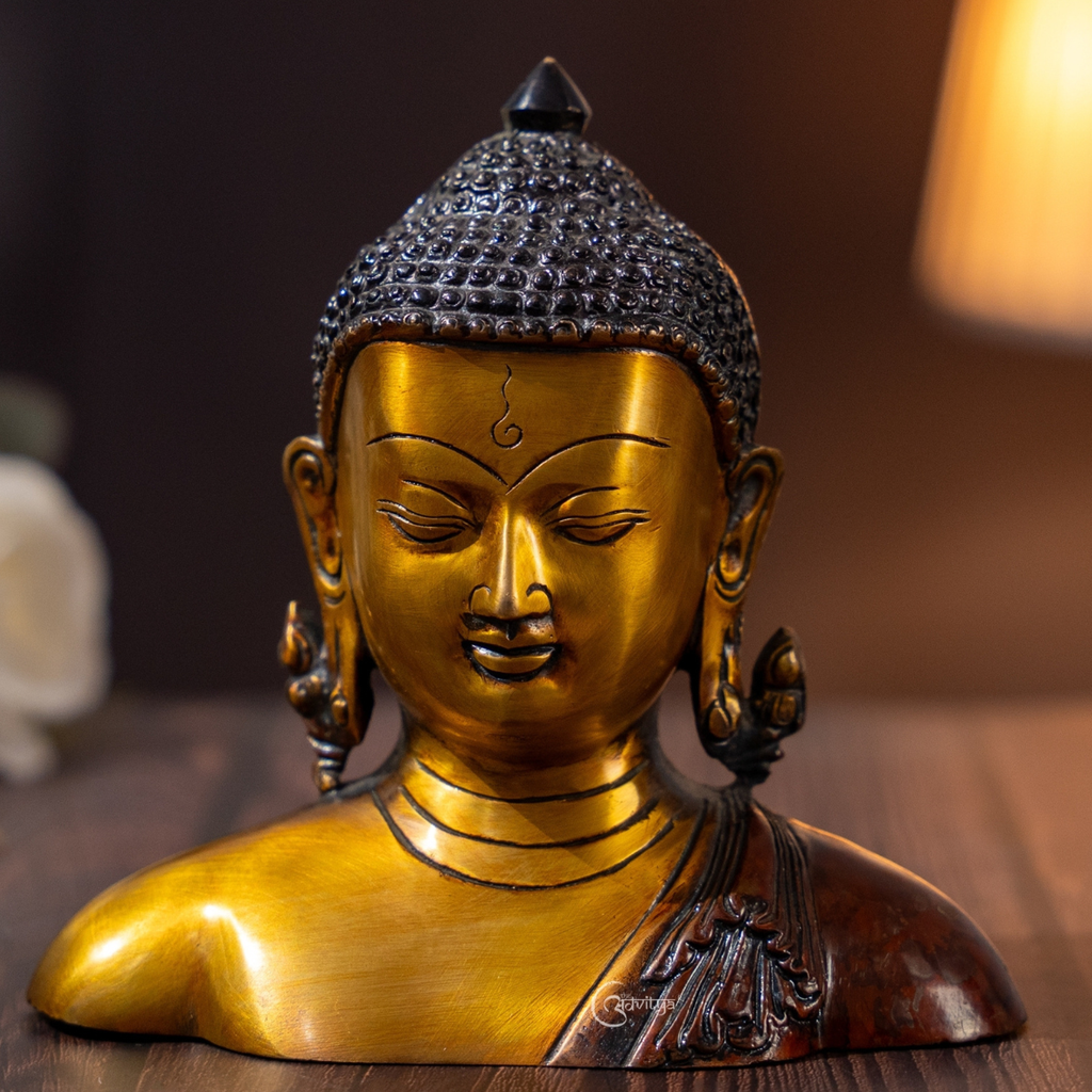 Buddha Bust with Shawl Nepali Brass Statue