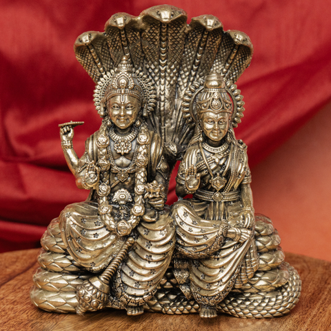 Superfine Vishnu Lakshmi Sitting on Sheshnaag Brass Statue