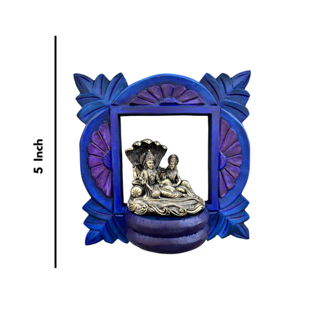 Wooden Carved Handpainted Blue Bracket With Superfine Brass Vishnu  With Laxmi