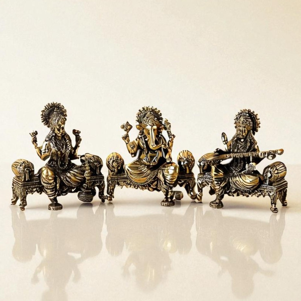 Super fine Brass  Lakshmi Ganesha Saraswati  Statue