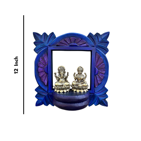 Wooden Carved Handpainted Bracket With Superfine Brass Ganesh and Laxmi Sitting On Lotus