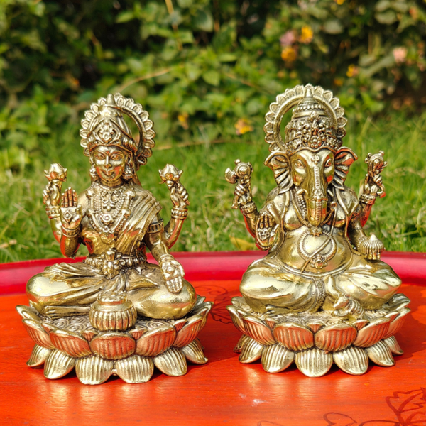 Superfine Brass Ganesh Laxmi On Lotus