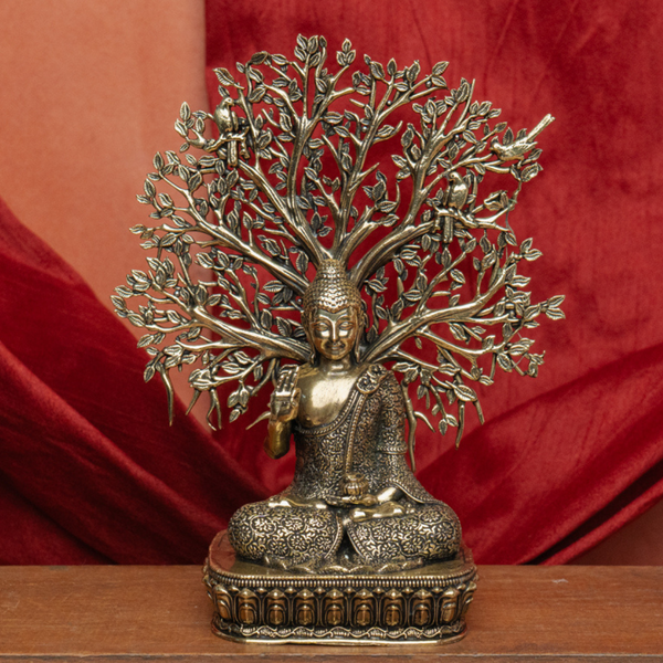 Superfine Brass Buddha with Kalpavriksha Tree Statue