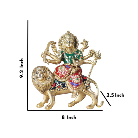 Brass Durga Idol With Mosaic Work