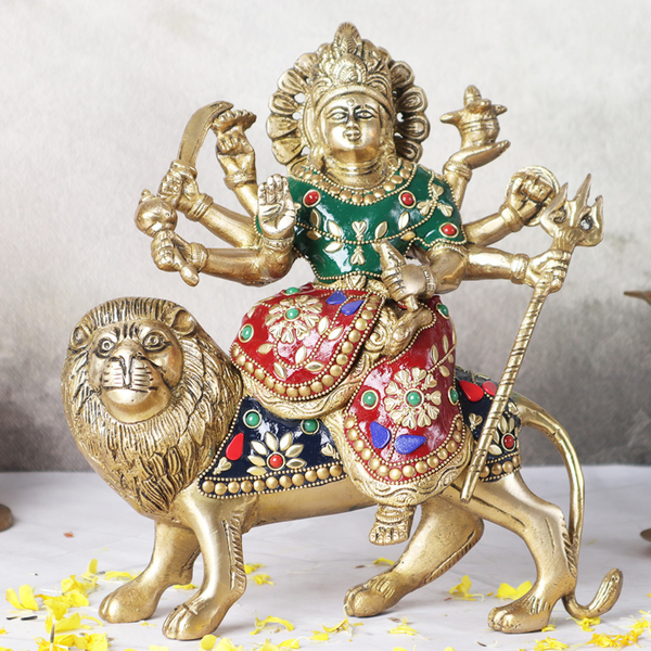 Brass Durga Idol With Mosaic Work