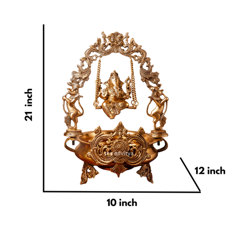 Brass Decorative Lord Ganesha on Swing with Brass Urli | Festive Home Decor