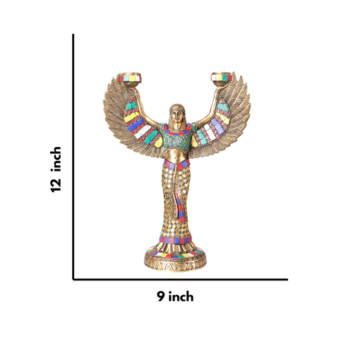 Vintage Egyptian Goddess Candle Stand With Mosaic Work