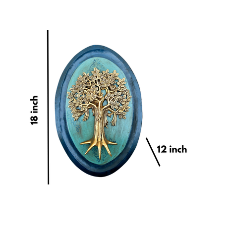 Green Wooden Art With Brass Tree